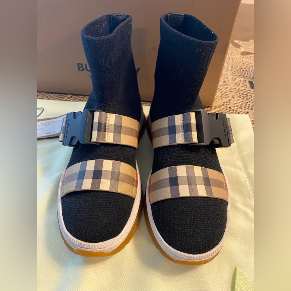 Buckled Strap Stretch Knit Sock Sneakers